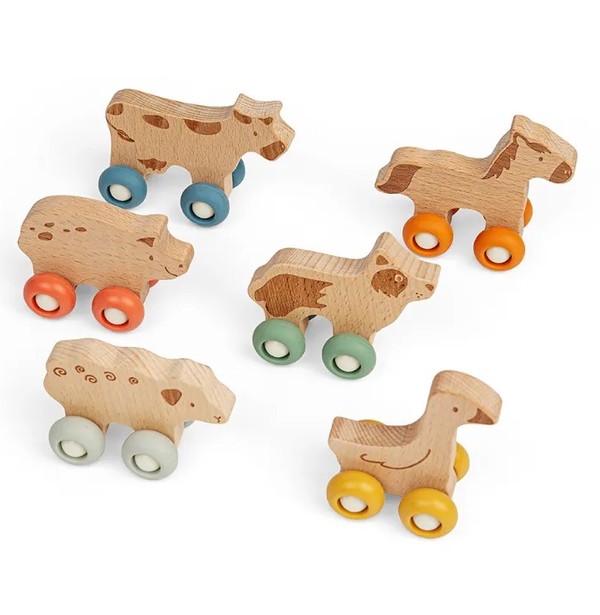 BigJigs Farm Animal On Wheels Wooden