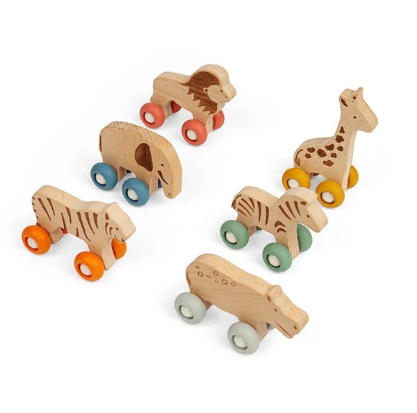 BigJigs Jungle Animal On Wheels Wooden